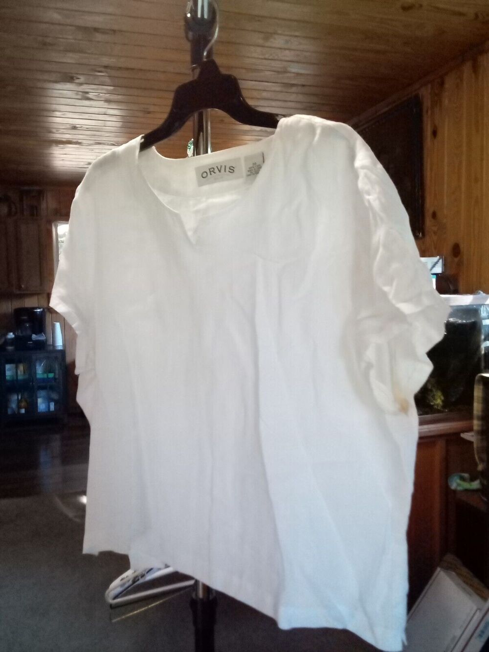 Orvis Short Sleeve Top Pull On Linen Womens Sz 20 Ivory
